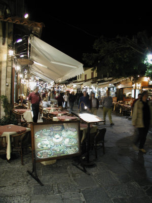 Bustling Rhodes Old Town by night